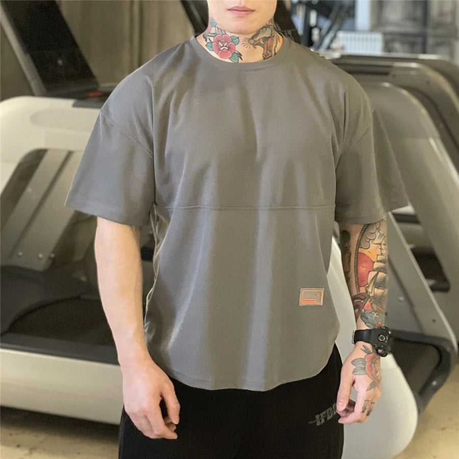 2021 Mens Muscle T Shirt Bodybuilding Fitness Men Tops Cotton Singlets Plus Big Size Tshirt Cotton Mesh Loose Short Sleeve