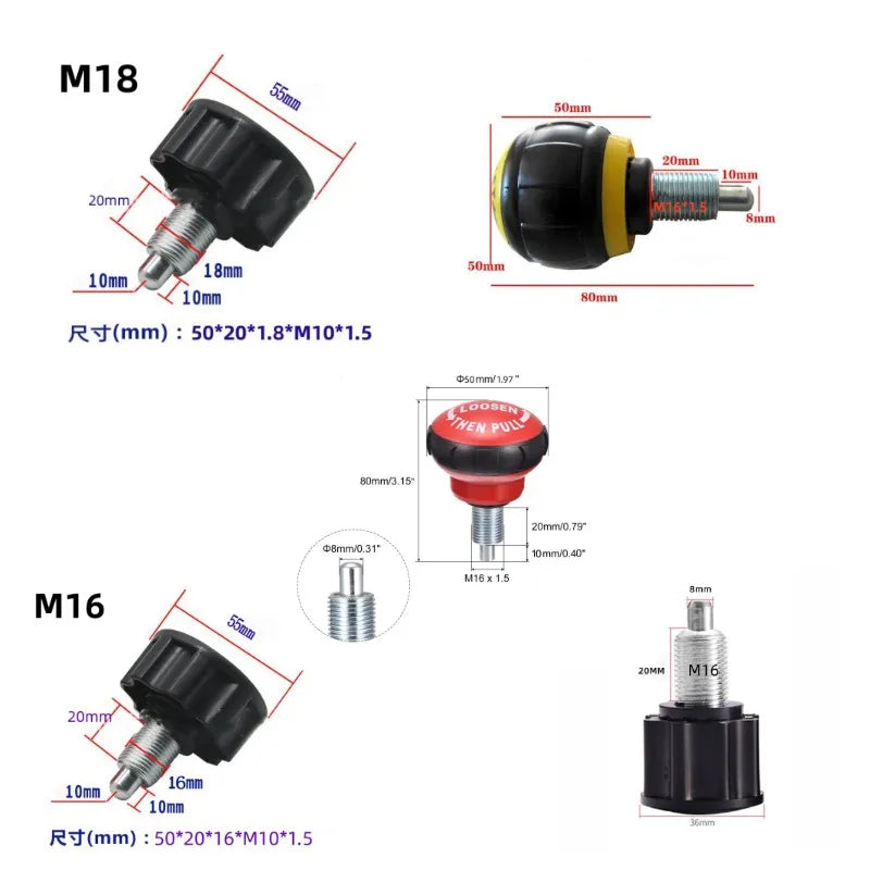 M18 M16 Gym Screws Equipment Accessory Spherical Rotating Detent Spring Knob Pull Release Dynamic Spinning Bike Ball End Pin