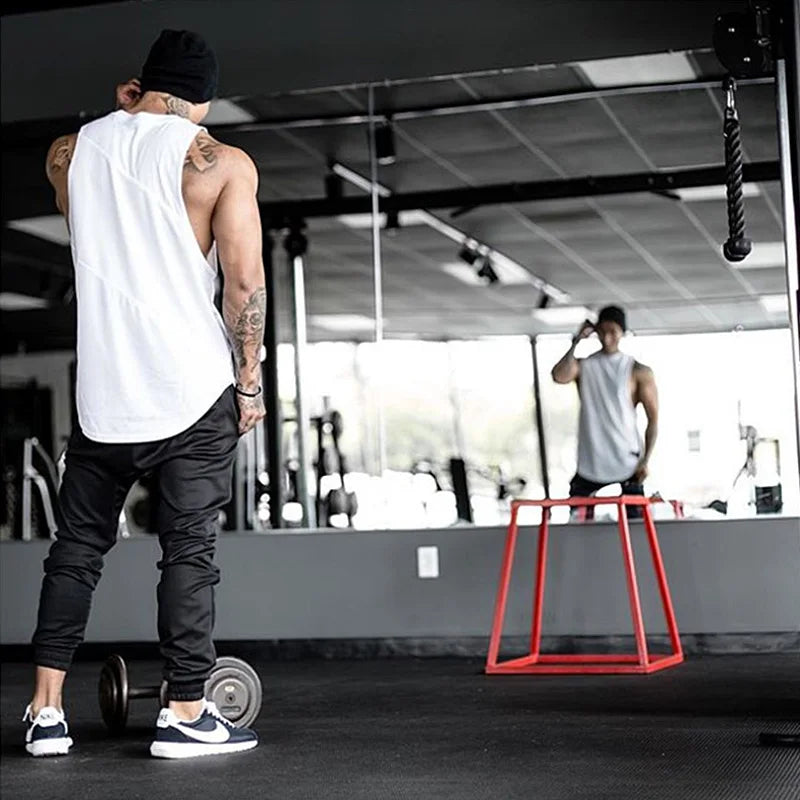 Men's Brand Gym Clothing Bodybuilding Singlets Sports Tank Top Man Fitness Shirt Muscle Guys Sleeveless Vest Casual Cotton Top