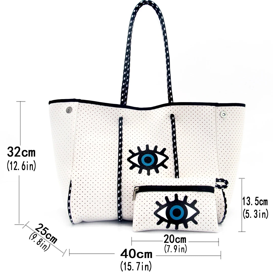 Hot Sale Neoprene Tote Bags Outdoors Gym Bags for Women New Design  Neoprene Perforated Beach Tote Bag With Small Purse Handbag