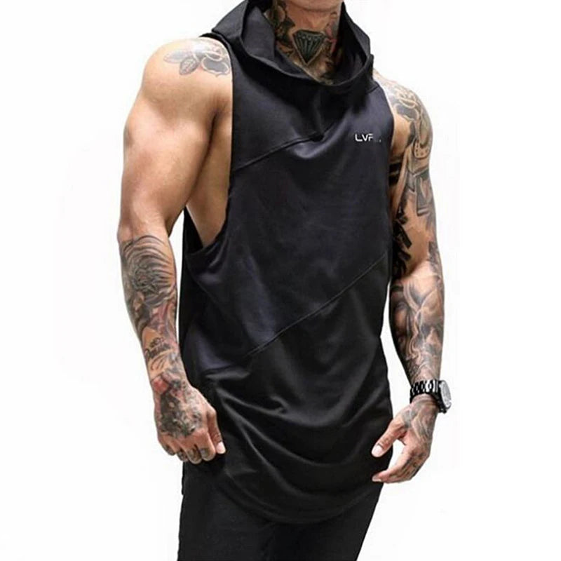 Mens Gyms Bodybuilding Stringer Tank Top with Hooded Vests Fitness Clothing Male Sleeveless Cotton Undershirt Muscle Tankops