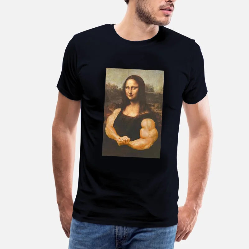 Funny Mona Lisa Bodybuilding T Shirt Muscles Gym Parody Hilarious Painting Casual Graphic Tshirts Camise Fashion Short-sleev Tee