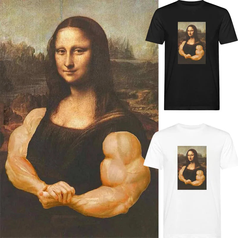 Funny Mona Lisa Bodybuilding T Shirt Muscles Gym Parody Hilarious Painting Casual Graphic Tshirts Camise Fashion Short-sleev Tee