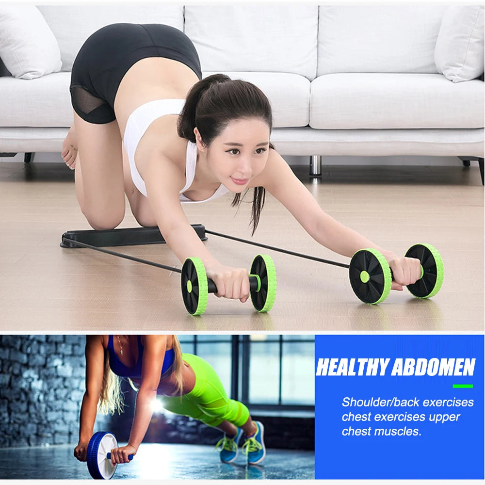 Abdominal Multifunctional Exercise Equipment Ab Wheel Double Roller with Resistance Bands Knee Mat Waist Slimming Train Home Gym